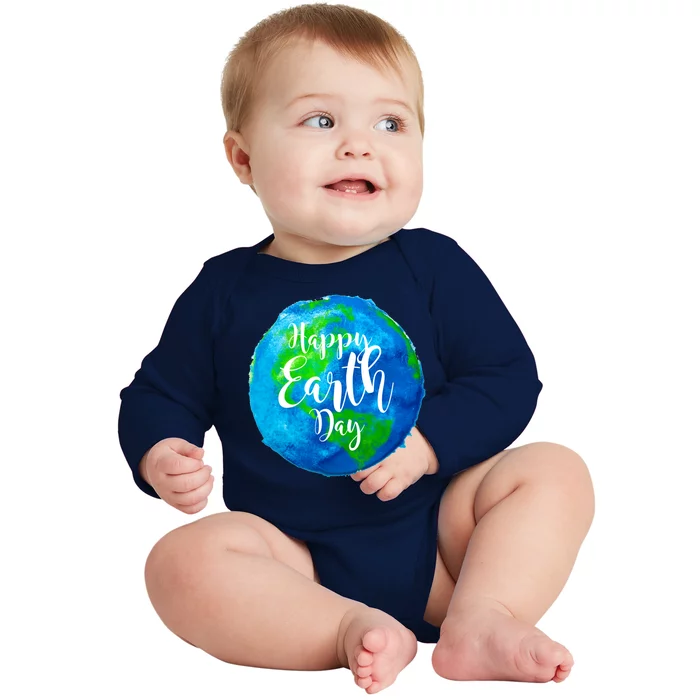 Happy Earth Day Globe Baby Long Sleeve Bodysuit