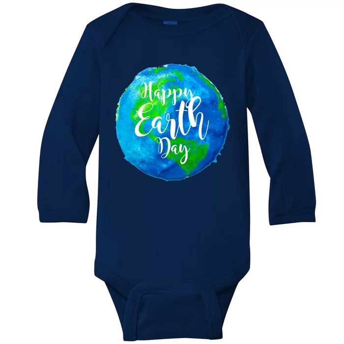 Happy Earth Day Globe Baby Long Sleeve Bodysuit