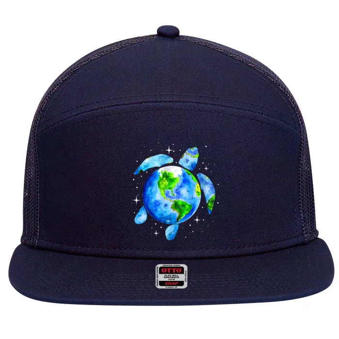 Happy Earth Day Restore Save The Planet Earth Sea Turtle Art Gift 7 Panel Mesh Trucker Snapback Hat