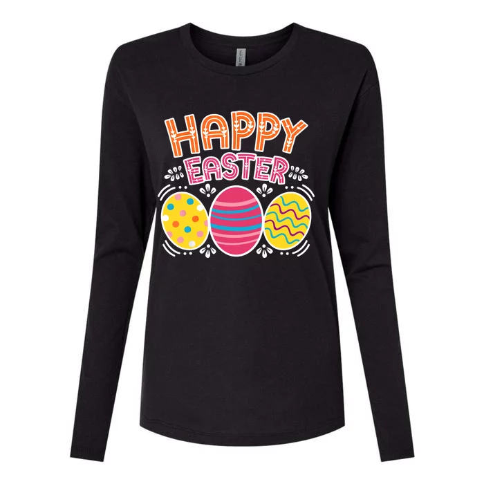 Happy Easter Day Colorful Egg Hunting Womens Cotton Relaxed Long Sleeve T-Shirt