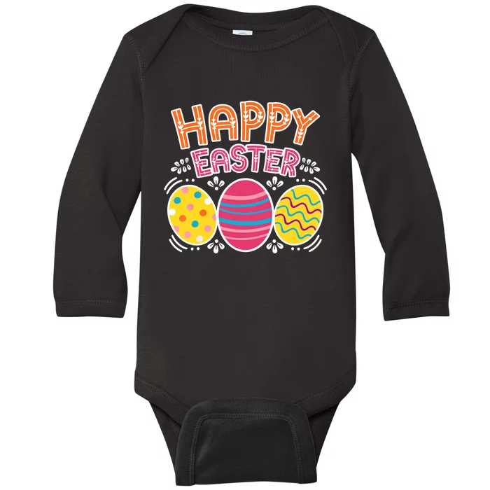 Happy Easter Day Colorful Egg Hunting Baby Long Sleeve Bodysuit