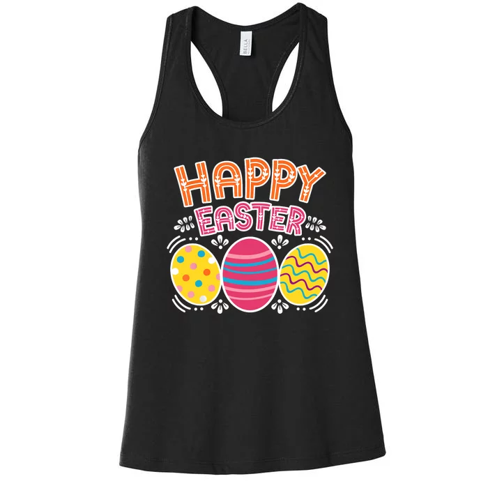 Happy Easter Day Colorful Egg Hunting Women's Racerback Tank