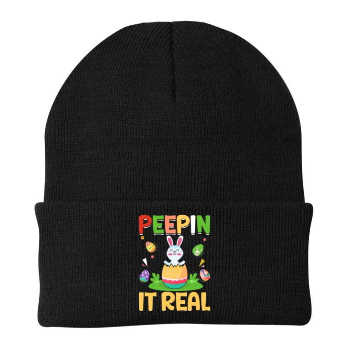 Happy Easter Day Peepin It Real Funny Easter Gift Knit Cap Winter Beanie