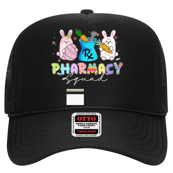 Happy Easter Day Cute Bunny Pharmacist Pharmacy Squad High Crown Mesh Trucker Hat