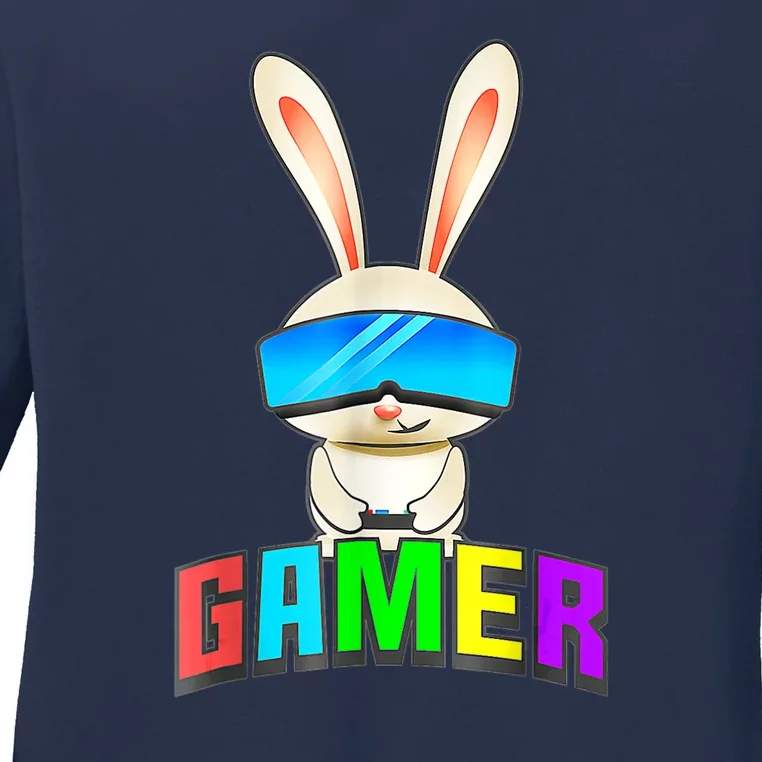 Happy Easter Day Bunny Egg Funny Gamer Ladies Long Sleeve Shirt