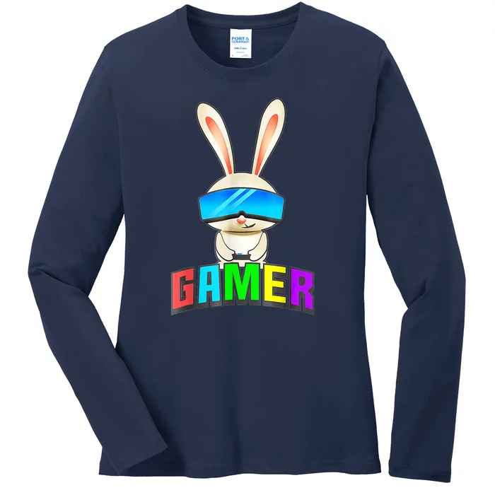 Happy Easter Day Bunny Egg Funny Gamer Ladies Long Sleeve Shirt