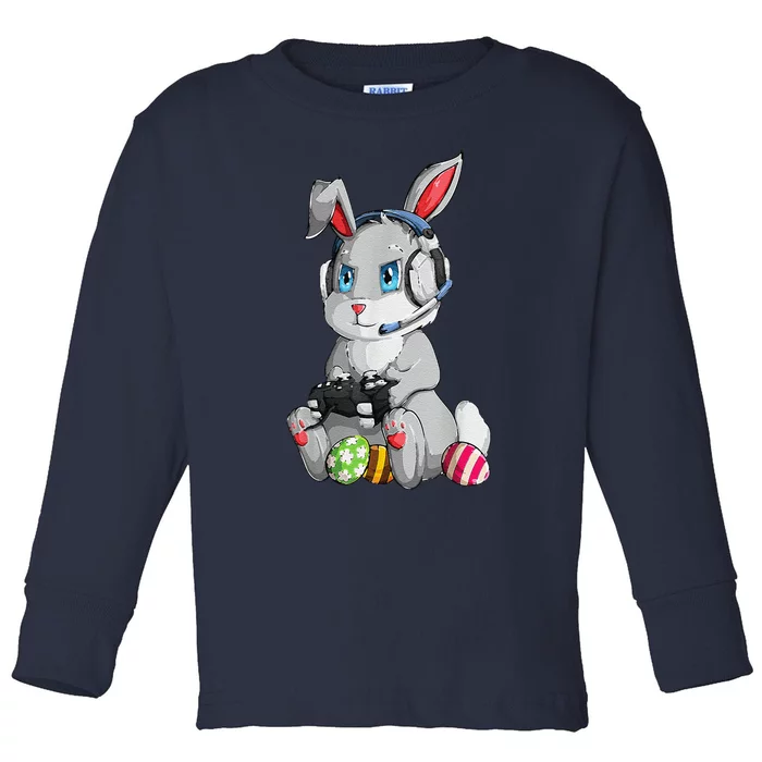 Happy Easter Day Bunny Egg Funny Gamer Toddler Long Sleeve Shirt