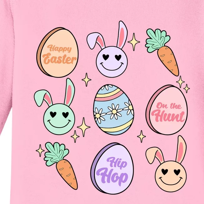 Happy Easter Day On The Hunt Hip Hop Retro Baby Long Sleeve Bodysuit