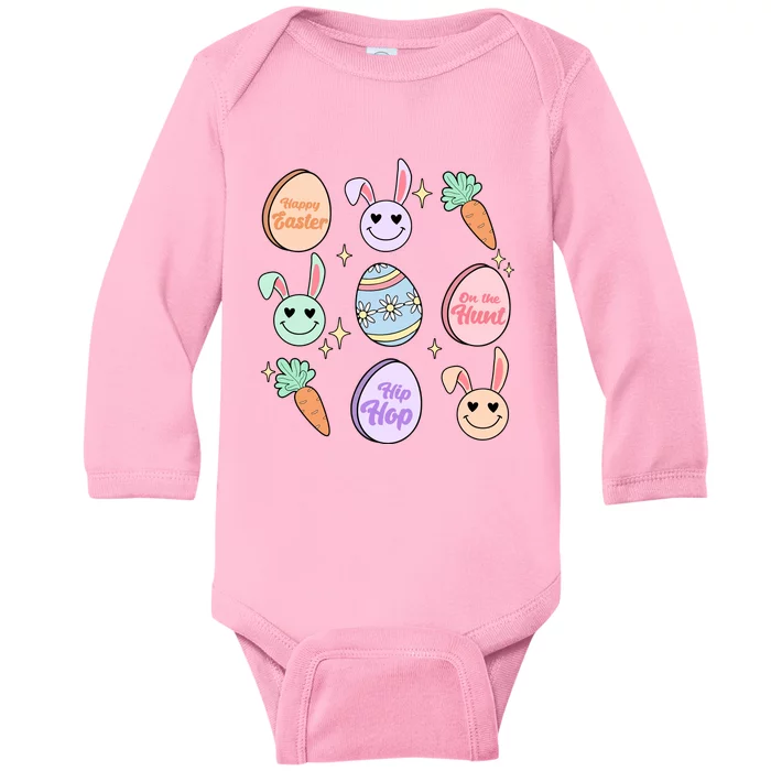 Happy Easter Day On The Hunt Hip Hop Retro Baby Long Sleeve Bodysuit