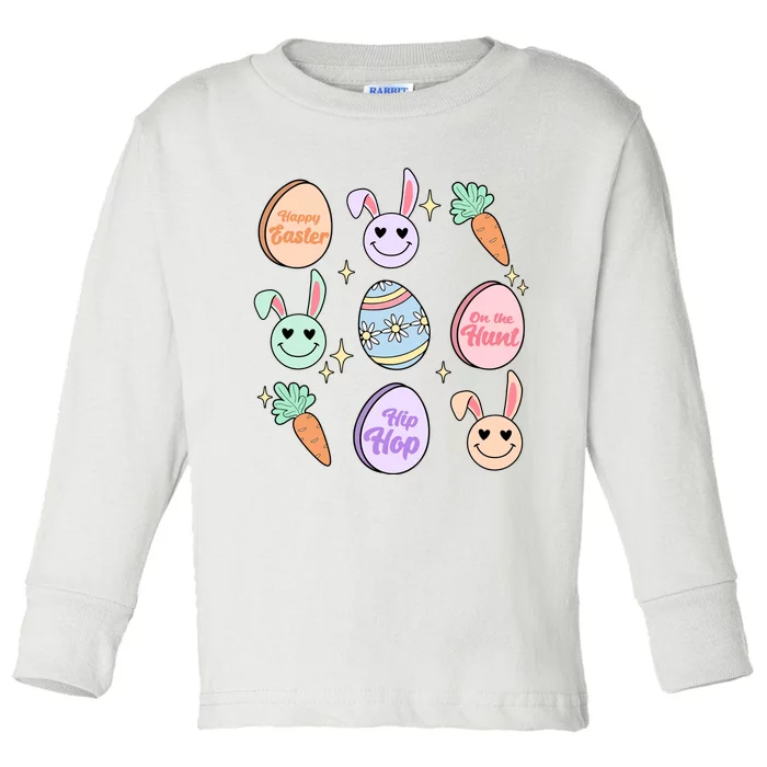 Happy Easter Day On The Hunt Hip Hop Retro Toddler Long Sleeve Shirt