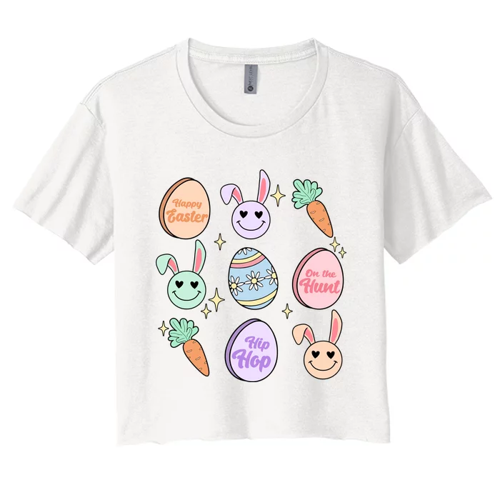 Happy Easter Day On The Hunt Hip Hop Retro Women's Crop Top Tee