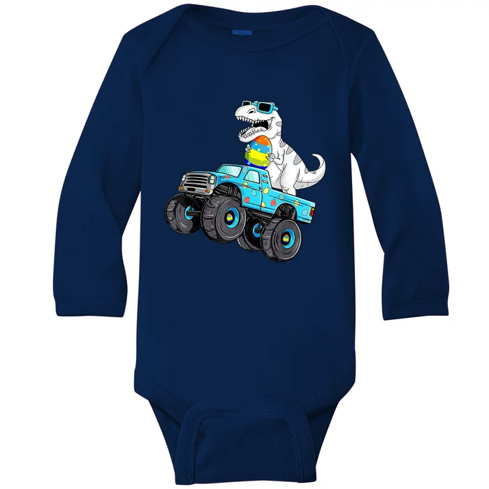 Happy Easter Dinosaur Riding Monster Truck T Rex Baby Long Sleeve Bodysuit