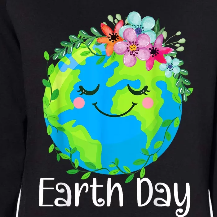 Happy Earth Day Cute Earth With Floral Earth Day 2024 Womens California Wash Sweatshirt