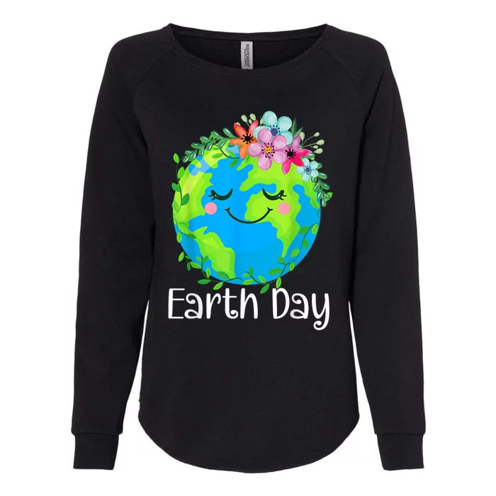 Happy Earth Day Cute Earth With Floral Earth Day 2024 Womens California Wash Sweatshirt