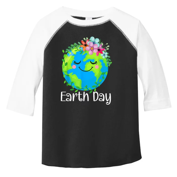 Happy Earth Day Cute Earth With Floral Earth Day 2024 Toddler Fine Jersey T-Shirt