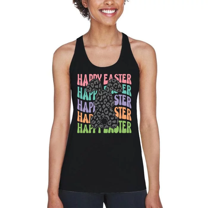 Happy Easter Easter Bunny Leopard Bunny Bunny Retro Matching Family Easter Women's Racerback Tank