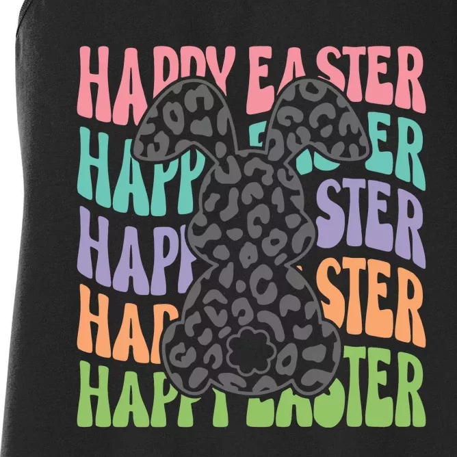 Happy Easter Easter Bunny Leopard Bunny Bunny Retro Matching Family Easter Women's Racerback Tank