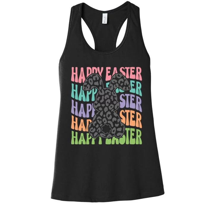 Happy Easter Easter Bunny Leopard Bunny Bunny Retro Matching Family Easter Women's Racerback Tank