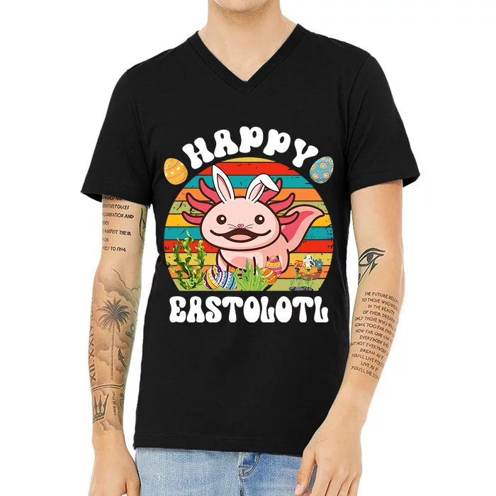 Happy Eastolotl Easter Egg Hunt Bunny Ear Axolotl Easter Day V-Neck T-Shirt