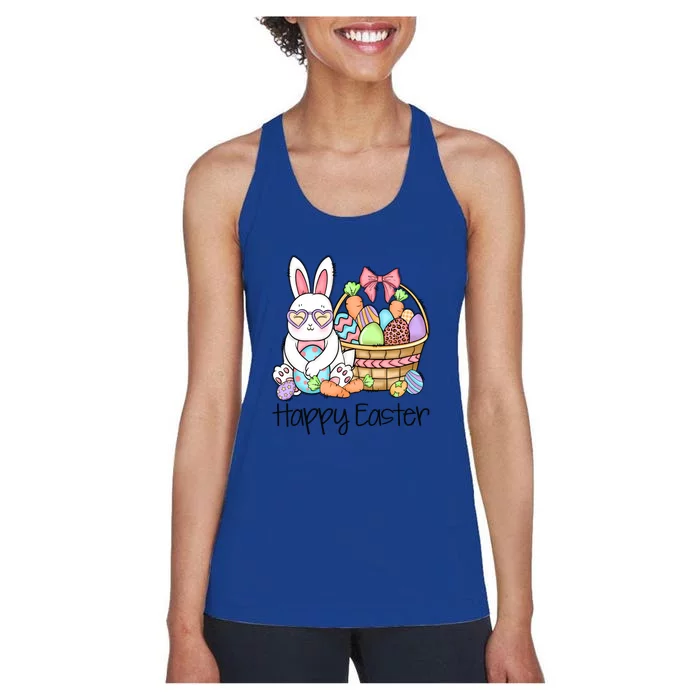 Happy Easter Egg Basket Bunny Ears Easter Day Women's Racerback Tank