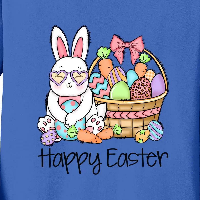 Happy Easter Egg Basket Bunny Ears Easter Day Kids Long Sleeve Shirt