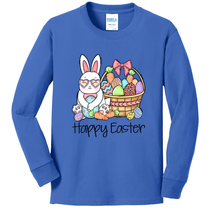 Happy Easter Egg Basket Bunny Ears Easter Day Kids Long Sleeve Shirt