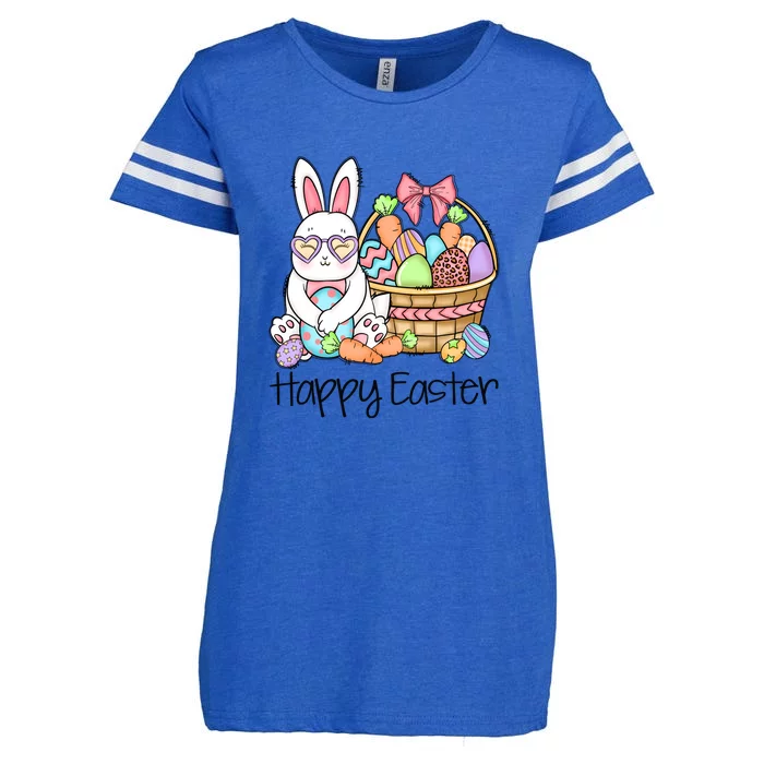 Happy Easter Egg Basket Bunny Ears Easter Day Enza Ladies Jersey Football T-Shirt