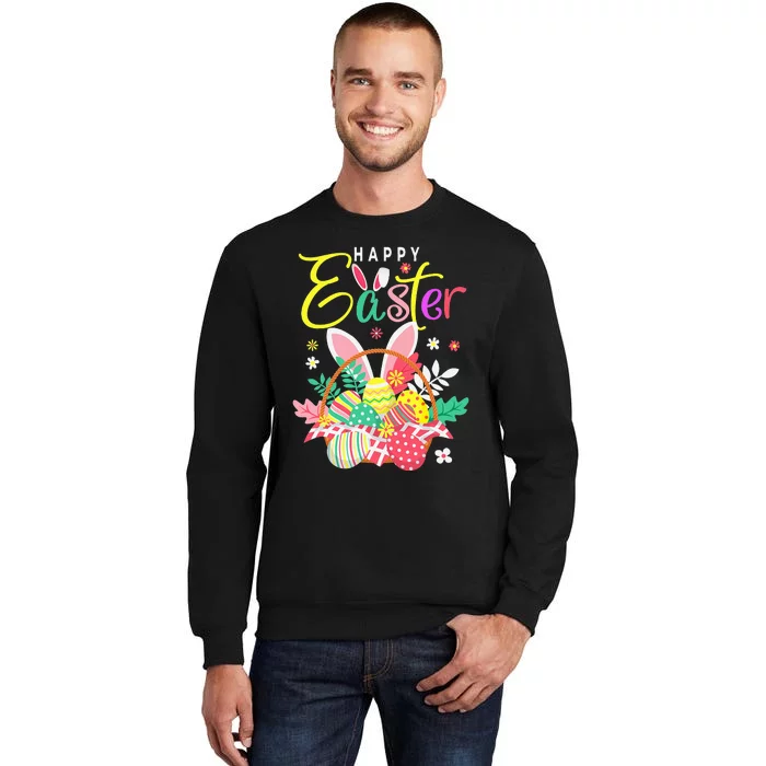 Happy Easter Egg Basket Bunny Ears Sweatshirt