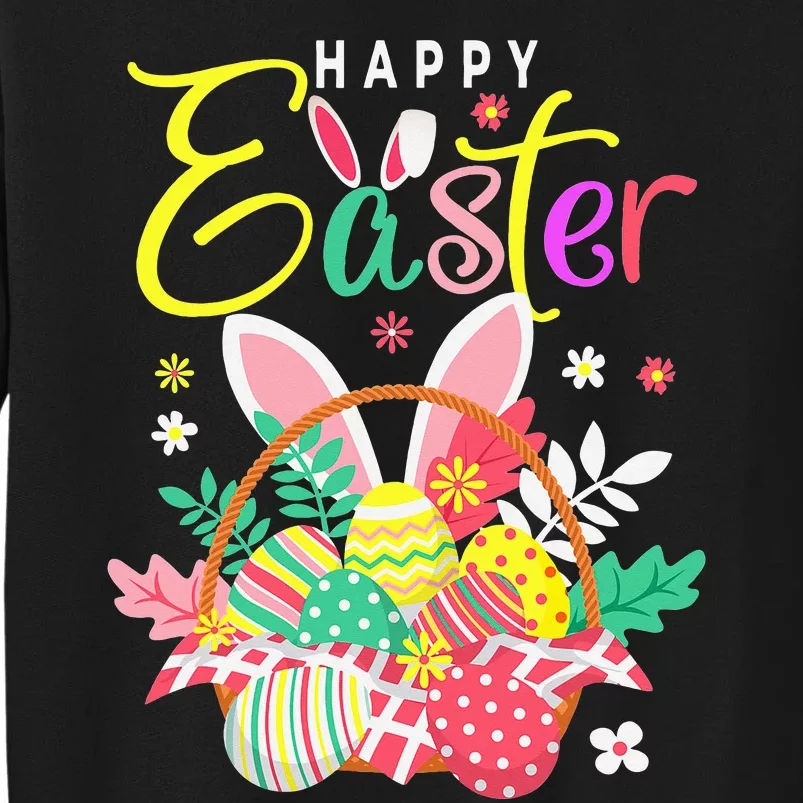 Happy Easter Egg Basket Bunny Ears Sweatshirt