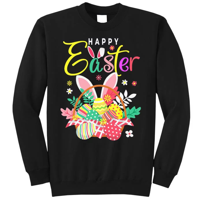 Happy Easter Egg Basket Bunny Ears Sweatshirt