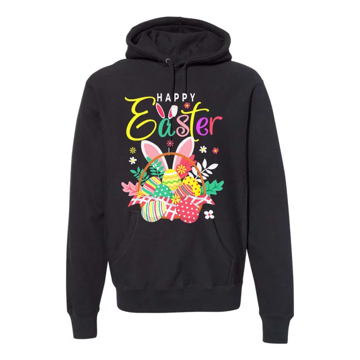 Happy Easter Egg Basket Bunny Ears Premium Hoodie