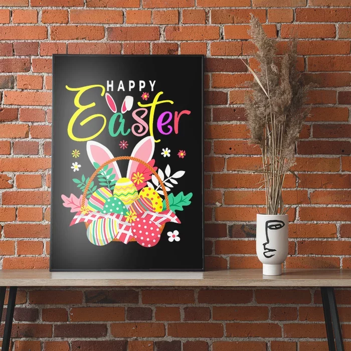 Happy Easter Egg Basket Bunny Ears Poster