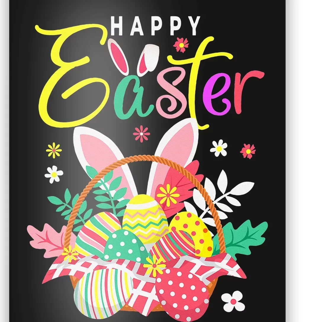 Happy Easter Egg Basket Bunny Ears Poster