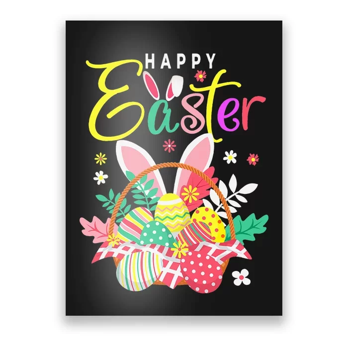 Happy Easter Egg Basket Bunny Ears Poster