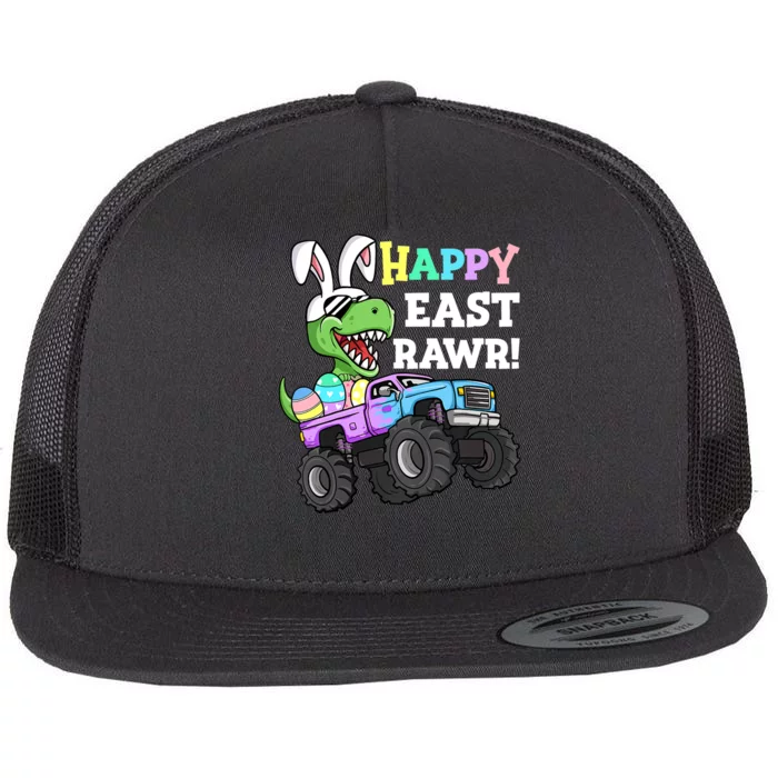 Happy Eastrawr Easter Eggs Monster Truck T Rex Bunny Flat Bill Trucker Hat