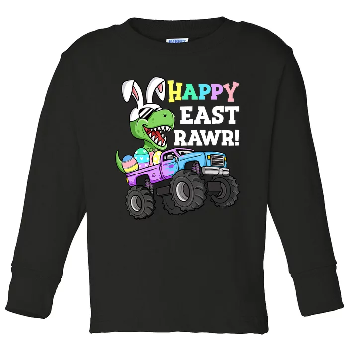 Happy Eastrawr Easter Eggs Monster Truck T Rex Bunny Toddler Long Sleeve Shirt