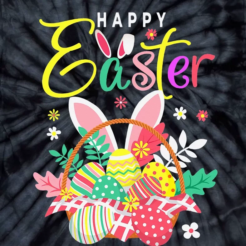 Happy Easter Egg Basket Bunny Ears Tie-Dye T-Shirt