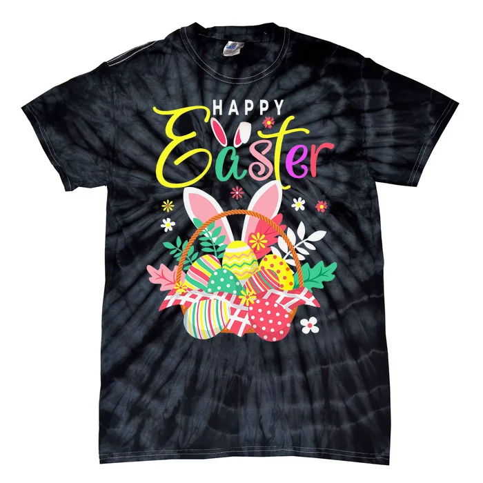 Happy Easter Egg Basket Bunny Ears Tie-Dye T-Shirt