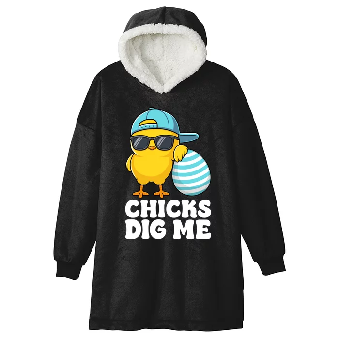 Happy Easter Funny Chicks Dig Me Easter Hooded Wearable Blanket