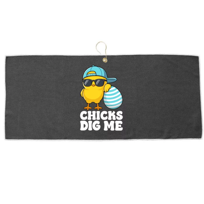 Happy Easter Funny Chicks Dig Me Easter Large Microfiber Waffle Golf Towel