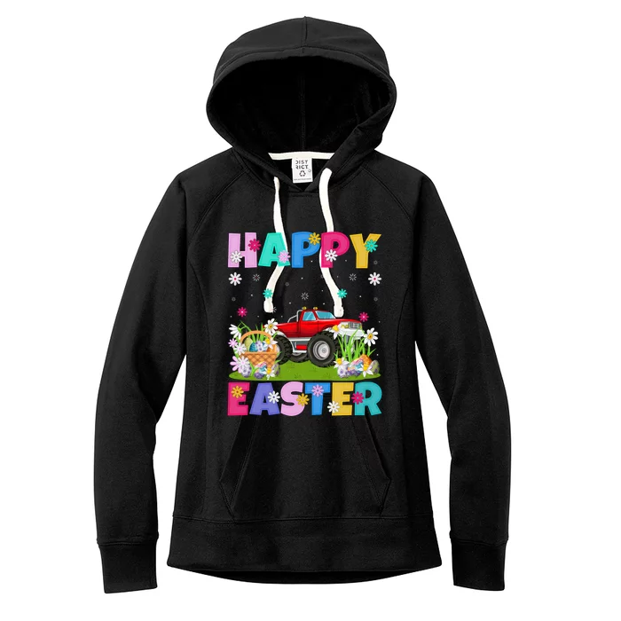 Happy Easter Funny Floral Monster Truck Easter Sunday Gift Women's Fleece Hoodie