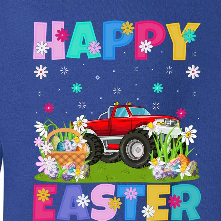 Happy Easter Funny Floral Monster Truck Easter Sunday Gift Toddler Sweatshirt