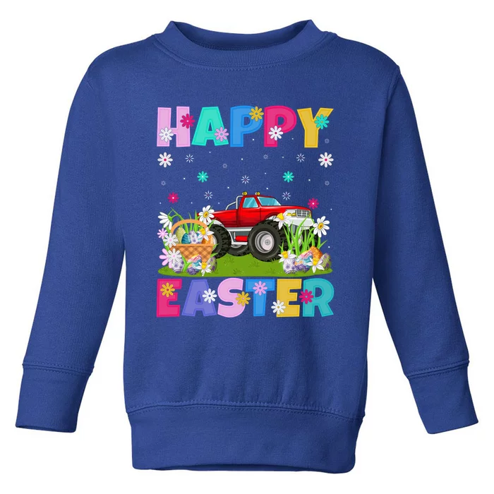 Happy Easter Funny Floral Monster Truck Easter Sunday Gift Toddler Sweatshirt