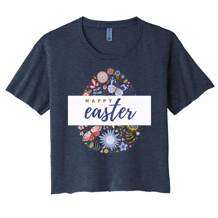 Happy Easter Floral Spring Women's Crop Top Tee