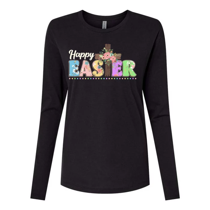 Happy Easter Flower Floral Cross Womens Cotton Relaxed Long Sleeve T-Shirt