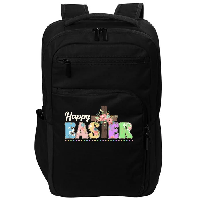 Happy Easter Flower Floral Cross Impact Tech Backpack