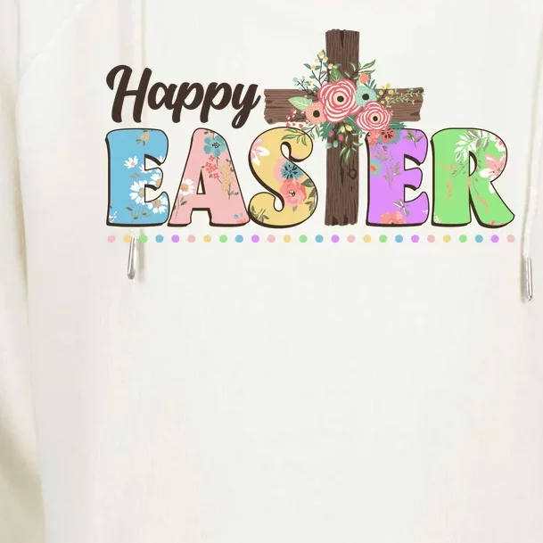 Happy Easter Flower Floral Cross Womens Funnel Neck Pullover Hood