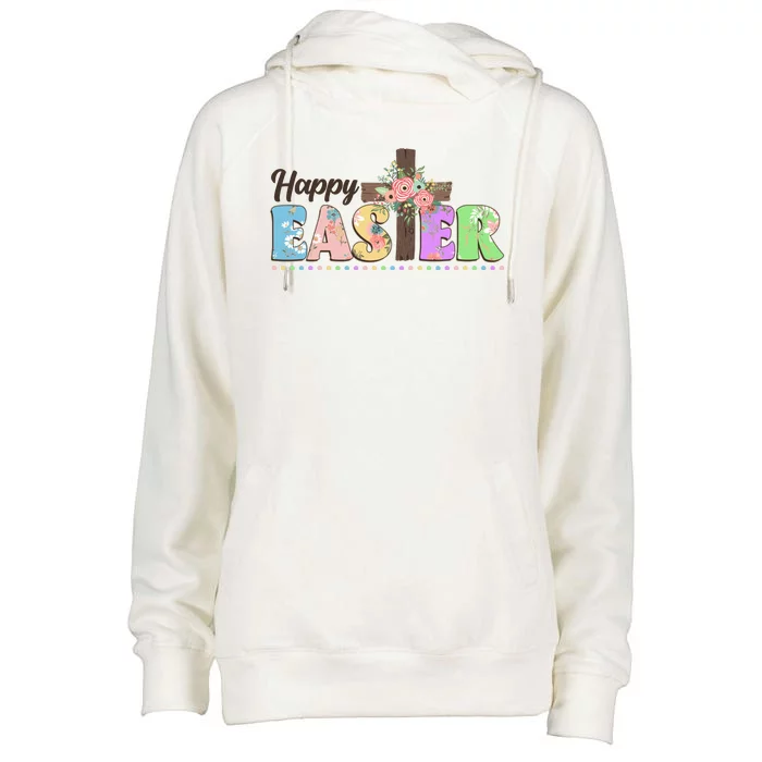 Happy Easter Flower Floral Cross Womens Funnel Neck Pullover Hood