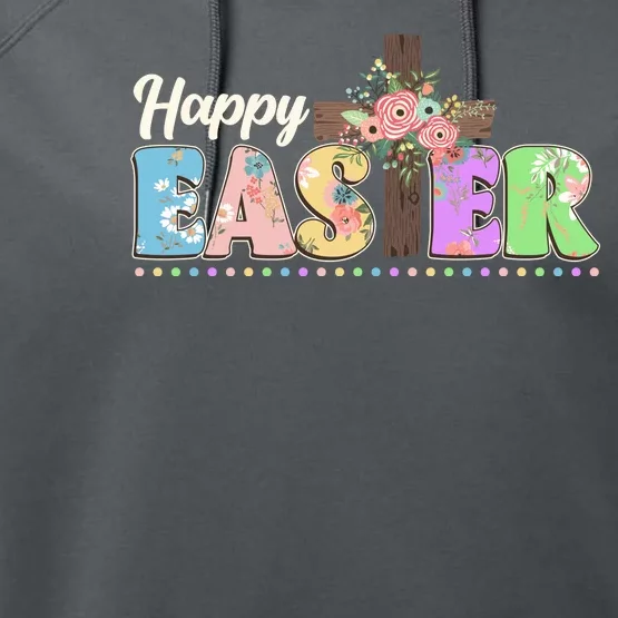 Happy Easter Flower Floral Cross Performance Fleece Hoodie