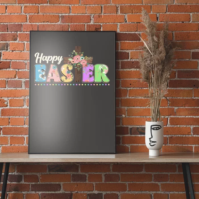 Happy Easter Flower Floral Cross Poster